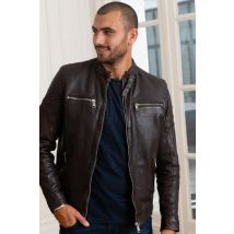 - Blouson homme en cuir marron