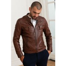 OAKWOOD - Blouson en cuir marron coupe slimfit