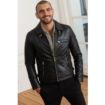 - Blouson en cuir esprit motard avec col chemise