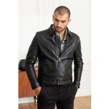 - Blouson col chemise en cuir noir ecofriendly