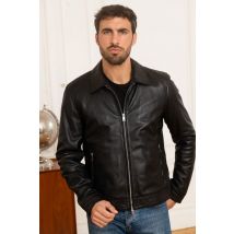 SERGE PARIENTE - Veste col chemise en cuir noir pour homme