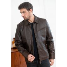 SCHOTT - Veste droite en cuir de vachette marron