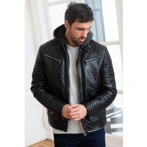 - Blouson en cuir esprit motard avec doublure laine