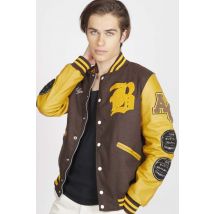 AMERICAN COLLEGE - Giacca varsity in lana e pelle marrone e gialla