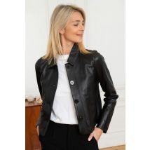OAKWOOD - Blouson col chemise femme en cuir de mouton noir