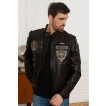 AERONAUTICA MILITARE - Chaqueta de piel de oveja negra bordada Aeronautica