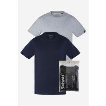 SCHOTT - Lot de 2 t-shirts unis bleu marine et gris chiné