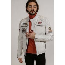 REDSKINS - Chaqueta de cuero de carreras blanca