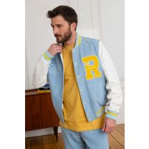 - Teddy varsity en cuir jaune/bleu/blanc brodé