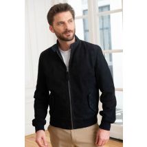 SCHOTT - Blouson en cuir velours col motard bleu marine