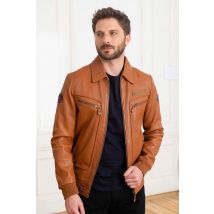 CLASSIC LEGEND MOTORS - Blouson en cuir col chemise Steve McQueen rouge