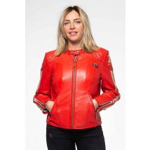 CLASSIC LEGEND MOTORS - Blouson en cuir racing rouge col motard 24H Le Mans Femme