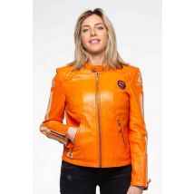 CLASSIC LEGEND MOTORS - Blouson en cuir orange col motard Steve McQueen Femme
