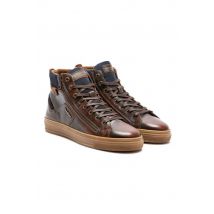 - Baskets en cuir marron bleu marine