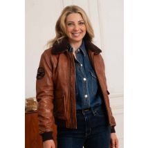 CITYZEN - Blouson en cuir col fourrure cognac femme