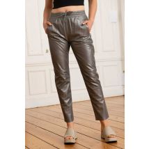 OAKWOOD - Pantalon en cuir gris métallisé femme