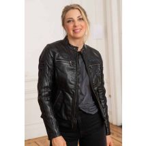 ROSE GARDEN - Blouson en cuir patché style motard noir femme
