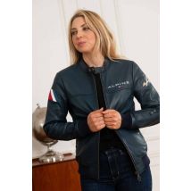 ALPINE - Giubbotto in pelle blu royal con collo biker Sophia Alpine Donna