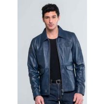 CLASSIC LEGEND MOTORS - Blouson en cuir col chemise bleu royal