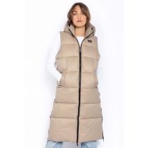 SCHOTT - Doudoune sans manche extra longue en nylon recyclé beige femme