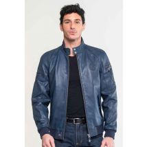 CLASSIC LEGEND MOTORS - Blouson en cuir col motard bleu royal homme
