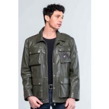 CLASSIC LEGEND MOTORS - Veste en cuir col chemise kaki foncé homme