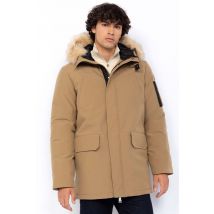 SCHOTT - Parka snorkel beige foncé avec capuche fourrure amovible