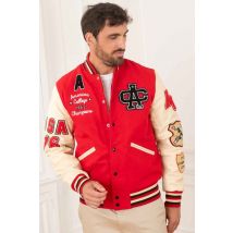 AMERICAN COLLEGE - Giacca teddy americana rossa e beige