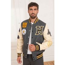 AMERICAN COLLEGE - Teddy varsity en cuir gris chiné