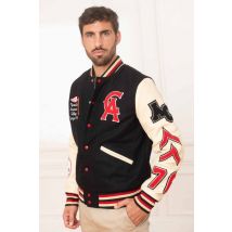 AMERICAN COLLEGE - Teddy varsity noir et beige en cuir véritable