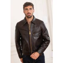 THEDI LEATHERS - Blouson col chemise homme en cuir marron