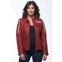 CLASSIC LEGEND MOTORS - Blouson en cuir col motard rouge foncé pour femme