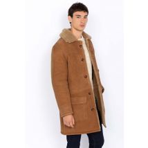 SCHOTT - Manteau long en cuir suédé couleur moutarde