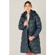 OAKWOOD - Doudoune longue en cuir bleu pétrole femme