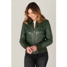 OAKWOOD - Blouson en cuir col chemise vert foncé femme