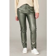 OAKWOOD - Pantalon en cuir vert foncé effet métallisé