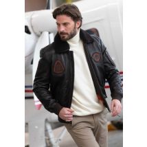 - Blouson aviateur en cuir marron foncé pour homme