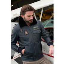 CLASSIC LEGEND MOTORS - Blouson aviateur en cuir bleu marine pour homme