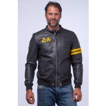 CLASSIC LEGEND MOTORS - Blouson racing en cuir noir avec détails jaunes