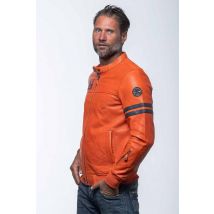 CLASSIC LEGEND MOTORS - Blouson racing en cuir orange avec détails bleus