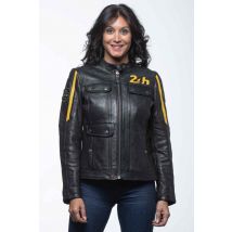 CLASSIC LEGEND MOTORS - Blouson racing en cuir noir et jaune pour femme