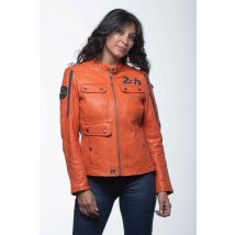 CLASSIC LEGEND MOTORS - Blouson racing en cuir orange pour femme