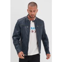 DAYTONA - Giacca da uomo in pelle conciata al vegetale blu navy con collo biker