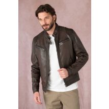 SERGE PARIENTE - Blouson en cuir col motard couleur moka