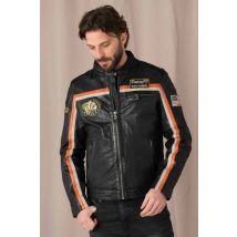 DAYTONA - Blouson en cuir col motard avec patchs