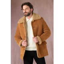 SCHOTT - Manteau en cuir velours élégant couleur moutarde