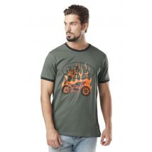 VON DUTCH - T-shirt en coton kaki avec motif moto enflammée
