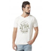 VON DUTCH - T-shirt blanc en coton imprimé kaki