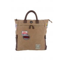 VON DUTCH - Sac textile taupe et marron avec patchs