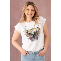 VON DUTCH - Camiseta blanca con estampado de caras.